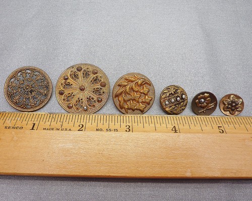 6 Vintage Antique Steel / Steel Cut Buttons .5" to 1 1/8"
