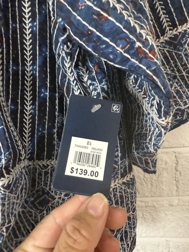 Lucky Brand bestickte blaue Baumwolle Kimono Stil Jacke Gürtelverschluss Größe M/L - Bild 13 von 14