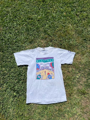 Vintage Houston Marathon T-Shirt Mens Size S White Colorful Graphic 1989 - Picture 8 of 8
