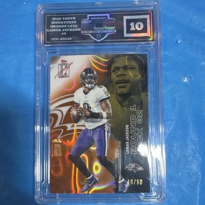 Topps 2025 Signature Class Lamar Jackson #5 Ravens Orange Lava /50 ECC 10