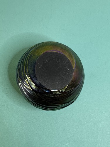 Vintage Glass Eye Studio Sphere Iridescent Textured Paperweight Signed 1991 - Picture 6 of 8