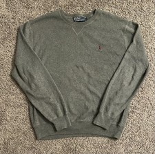 Polo Ralph Lauren Crewneck Sweater Gray 100 Cotton Red Pony Logo Men s Large