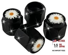 4 Pcs Daisy Flower Tire Valve Stem Caps Cover, Metal Black Air Valve Cap,