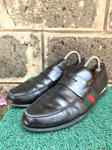Mocassins Gucci en cuir noir Web Penny à enfiler taille U.S 7,5