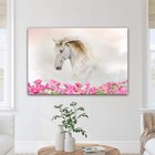 Floral White Horse Canvas Wall Art