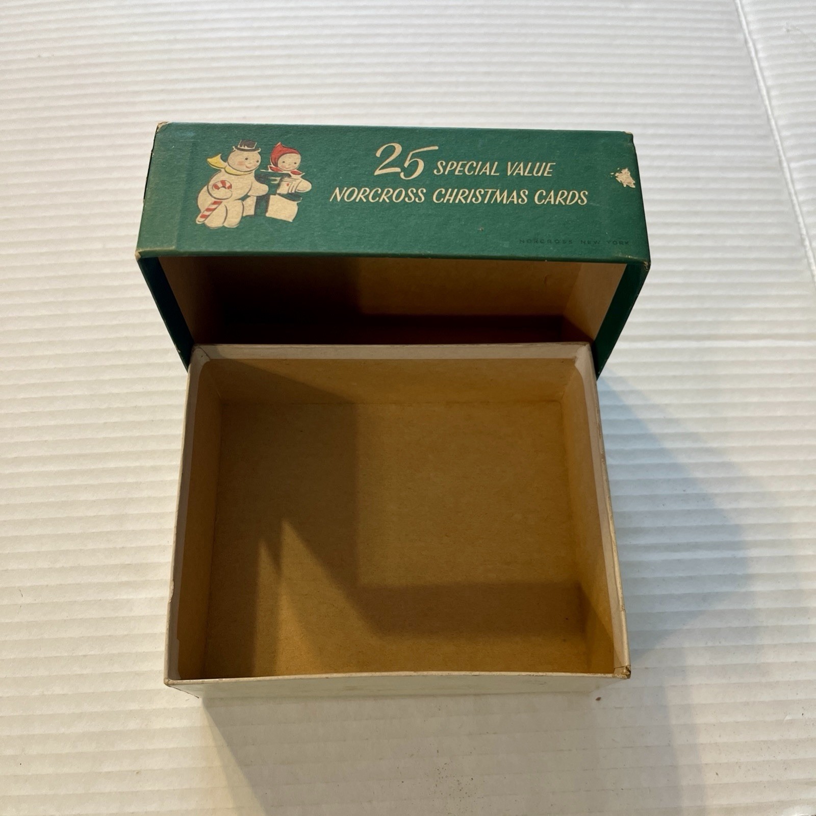 1950's  NORCROSS  Mrs. & Mr. Snowman GREETING CARD BOX ~ EMPTY-Display Piece