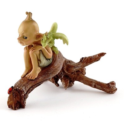 Miniature Garden Pixie with Baby Dragon on Branch