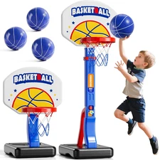 Pool Basketball Hoop Poolside for Kids Ages 3-8, Adjustable Basketball Set with 