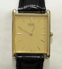 Vintage Seiko Quartz Tank Watch Gold Tone 5Y30-5069 Black Leather Strap