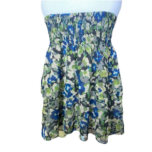 DKNY Jeans Skirt Sz XL Blue Green Tiered Ruffle Chiffon Smocked Elastic Waist - Picture 5 of 11