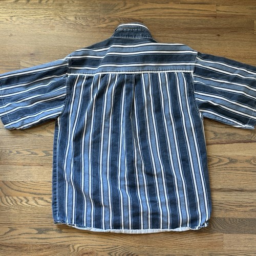 Box Office Mens Blue Striped Short Sleeve Button Up Size Large Vintage Heavy - Picture 12 of 12