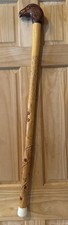Wooden Cane Walking Stick with Hawk Bird Eagle End Vintage Gecko Carved 40 Long