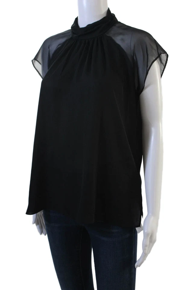 Blusa Lola And Sophie Mujer Negra Cuello Simulado Botón Manga Corta Talla S Foto 2 de 4