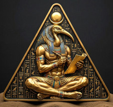 Egyptian Nights Thoth Triangular 1oz Copper 24k Gold Gild Medal UV Digital Color