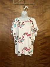 Live Los Angeles Raglan Sleeve Embroidered Knit Top Womens L White Floral Rayon 