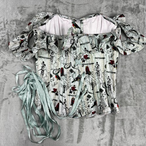 Corset Story Corsé Top Mujer Reino Unido 14 EE. UU. 10 Estampado Con Cordones Volantes Fuera del Hombro - Imagen 1 de 10