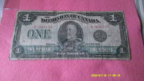 KANADA 1 DOLLAR 1923 BLACK SEAL 4 PREFIX B