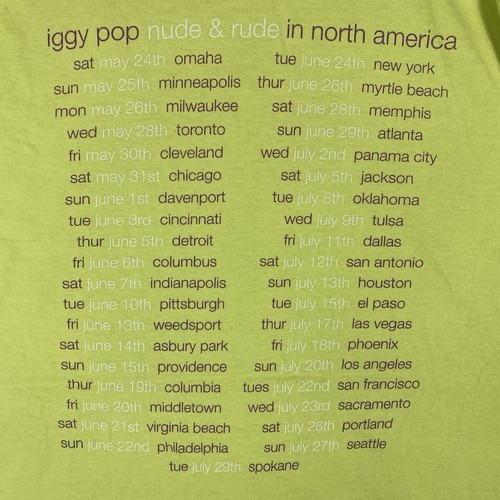 Vintage 1988 IGGY POP Nude & Rude In North America Tour Tee Shirt Large Size - Picture 7 of 9