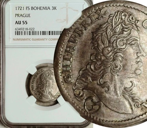 NGC AU-55 BOHEMIA SILVER 3 KREUZER 1721 (POP: 1/1)