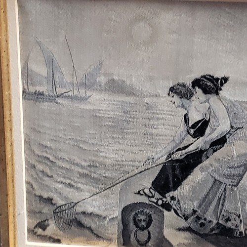 Vintage Framed Japanese Silk Embroidery Women Fishing Lake Boats Gorgeous - Picture 4 of 10