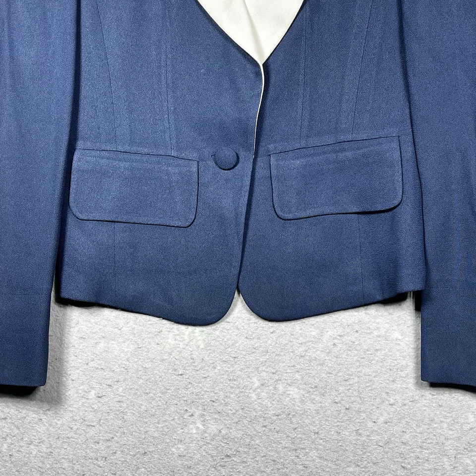 复古 Sonia Rykiel Paris Blazer 38 蓝色白色长袖纽扣夹克领 — 第 3/4 张图片
