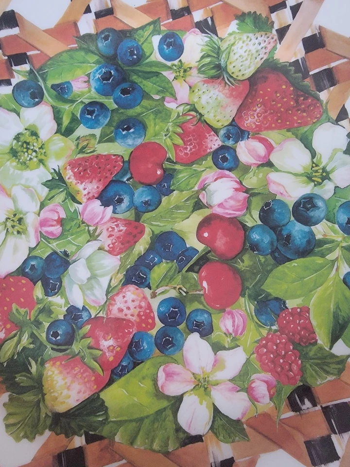 "Juego de 3 platos cargador/servir MacKenzie-Childs Berries & Blossoms melamina 12""" Foto 3 de 4