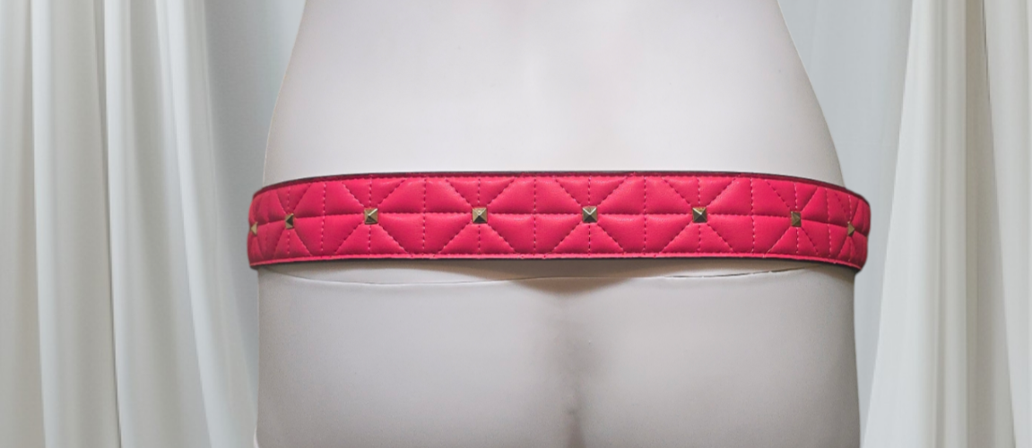MICHAEL KORS Quilted Studded Belt Stitched Gold Logo Pink Sz  display picture 2