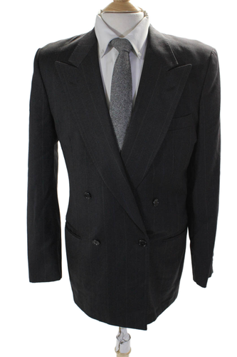 Lubiam Mens Wool Dark Gray Striped Double Breasted Long Sleeve Blazer Size 52