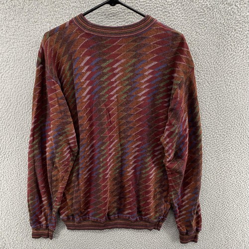 Jhane Barnes Sweater Mens XL Multicolor Silk Blend Geometric Jacquard Crewneck - Picture 6 of 9