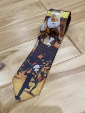 Vintage 1991 Ralph Marlin Christmas Tie Santa Fiddle Elves USA Made Necktie 56"