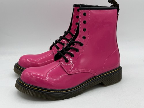 Dr. Martens 1460 Hot Pink Combat Ankle Boot Size 6Y Lace Up Patent Lamper - Picture 3 of 6