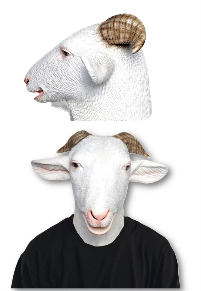 Realistic Goat Mask Full Head Latex Animal Costume for Halloween Pranks - Image 3 of 4