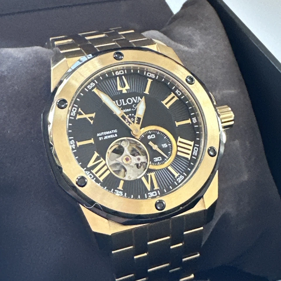 Bulova Marine Star Men's Automatic Skeleton Gold-Tone 45MM Watch 98A273 - Image 4 of 4