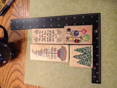Wood Stamp Set Christmas Set 10 Lot Of 4 Used