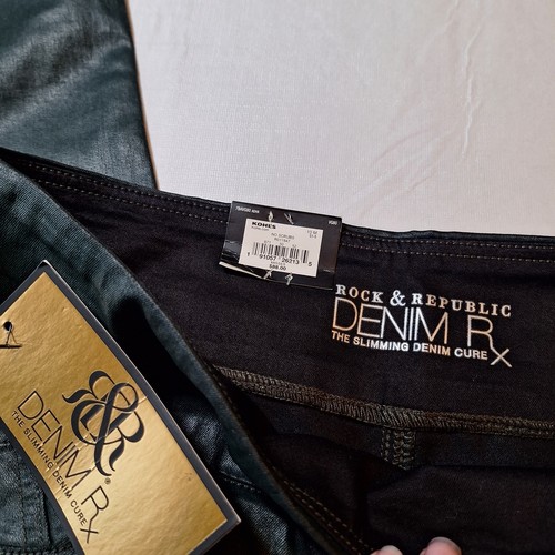 Rock & Republic Dark Green Faux Leather Leggings Fever Denim Rx Slimming Size 10 - Picture 3 of 13
