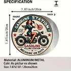 Vintage Motorcycle Gasoline Aluminum Wall Art Round Tin Metal Sign 8x8