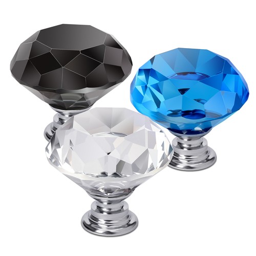 10Pcs Crystal Glass Cabinet Knob Diamond Shape 30mm Drawer Cupboard Handle Pull - Picture 3 of 19