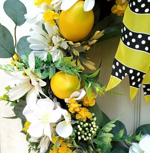 Lemon Wreath For Front Door Summer Wreath Spring Wreath Flower Wreath - Picture 8 of 9