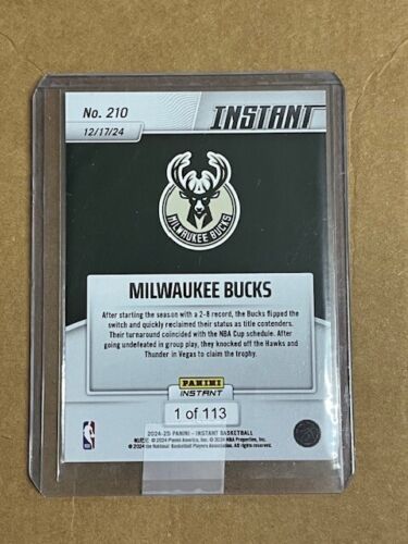 2024-25 PANINI INSTANT MILWAUKEE BUCKS NBA CUP CHANPION GIANNIS /113 #210 - Picture 2 of 2