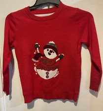 Red Snowman Pullover Sweater Merry Christmas Size 10/12 Kids or Juniors 7/9