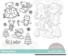 NEW - Stamptember 2021 - Pretty Pink Posh - Skiing Bear - Stamp and Die Set