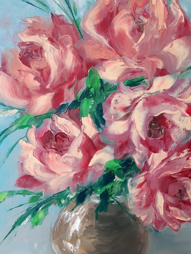 Pintura Rosas Rosas Flor Arte Original Floral Pintura Impasto al Óleo 16 por 12 pulgadas - Imagen 5 de 7