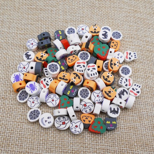 50PCS 9-11mm Halloween Pumpkin Ghost Design Loose Beads Art Decor Jewelry Making - Picture 5 of 6