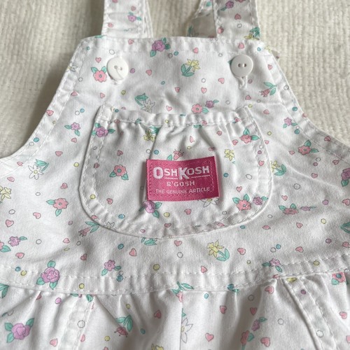 Oshkosh Vestbak Vintage Overalls Shorts White Floral Pink Yellow Flower USA Sz 6 - Picture 2 of 8
