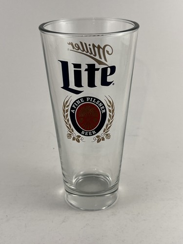 Miller Lite "Tall" Pint Glasses A Fine Pilsner Beer 7” Heavy Thick Glass