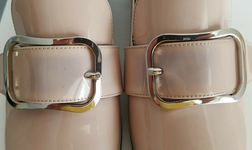 PRADA ICONIC NUDE PATENT SILVER LOGO BUCKLE LOAFERS EU 38 LOVE SHOES SOLD AS IS - Picture 5 of 8