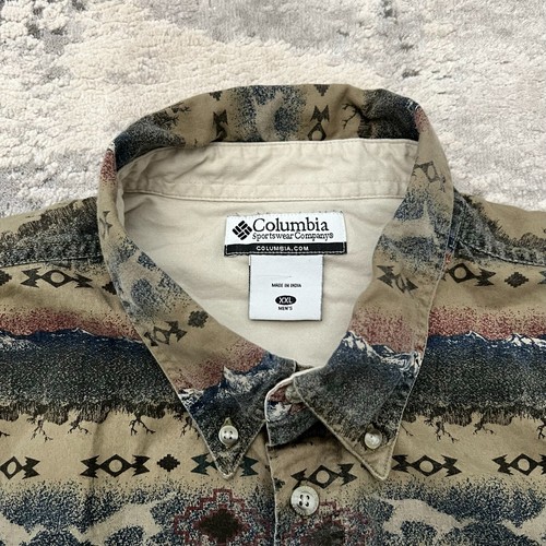 VTG Columbia Mens Aztec Native Mountain Button Down Green Shirt Size XXL Rare - Picture 4 of 5