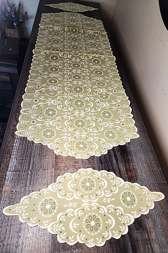 5-teiliges Vintage MCM beflocktes Kommode Schal Set transparent gelb mit grünen Blumen Schlafzimmer - Bild 2 von 9