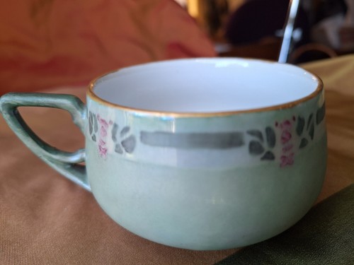 Antique Tea Cup Saucer Art Nouveau KPM Soft Green Hand Painted Porcelain Gold - Picture 13 of 18