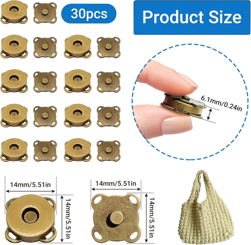 30 Sets Magnetic Snap Buttons,14Mm Bronze Magnetic Button for Clothes, Bags, Pur - Picture 2 of 12